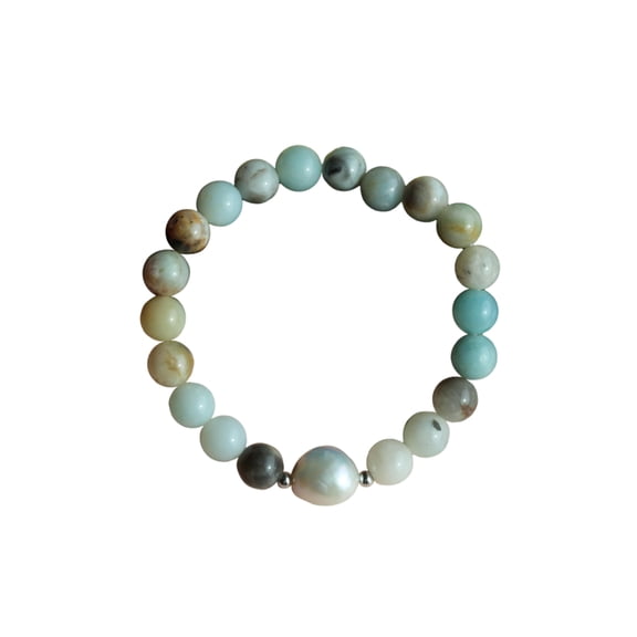 Nucleated Baroque Pearl & Natural Amazonite Stretch Bracelets.