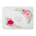 thumbnail image 1 of YUSDECOR Floral Rond avec Rose Hortensia Camélia Rouge Dahlia Eucalyptus Ranunculus Vert Plantes Demi-Lune Tapis de Porte Tapis de Bain 23.6x15.7 Pouces, 1 of 1