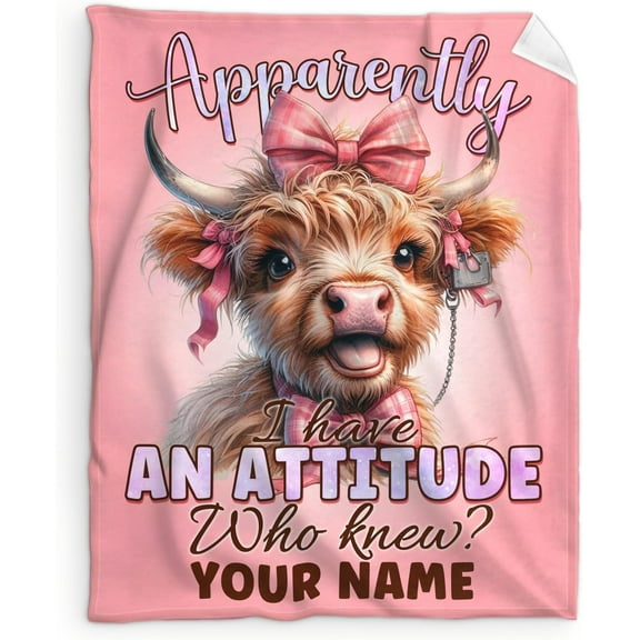 Custom Highland Cow Blanket with Name, 40 x 30 Inches Soft Fuzzy Blanket for Girls Boys, Highland Cow Lovers, Cozy Pink Warm Flannel Throw Blanket Bed Sofa Room Decor, Camping, Travel, Chair