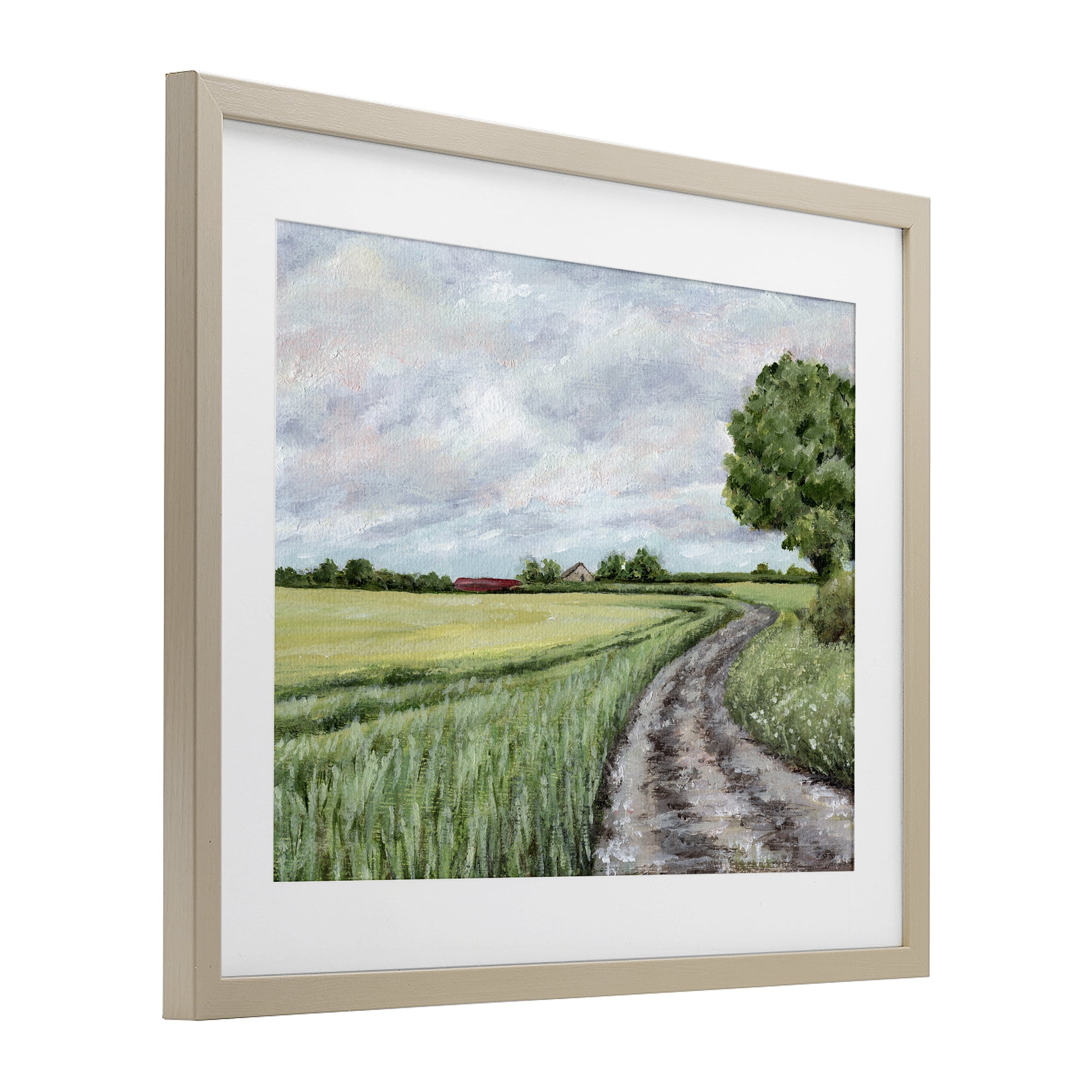 Winding Country Roads Birch Framed Print Under Glass, design by Leah Noel Art