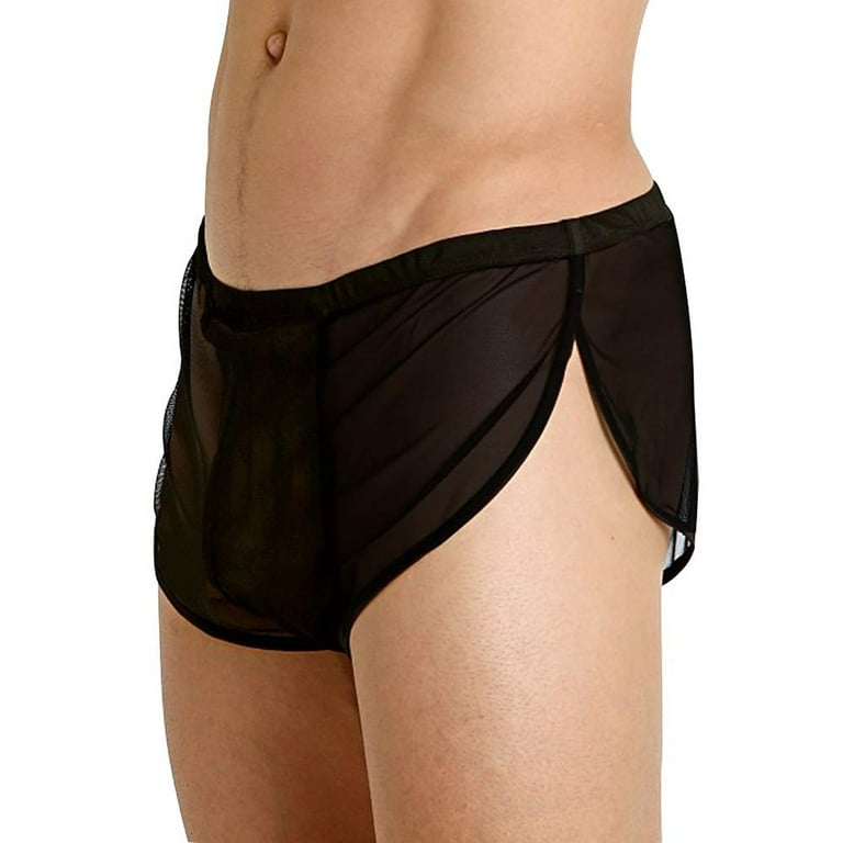 TAIAOJING Men's Underwear Boxer Briefs Mesh Breathable Underpants Mens Mesh  Shorts See Through With Large Split