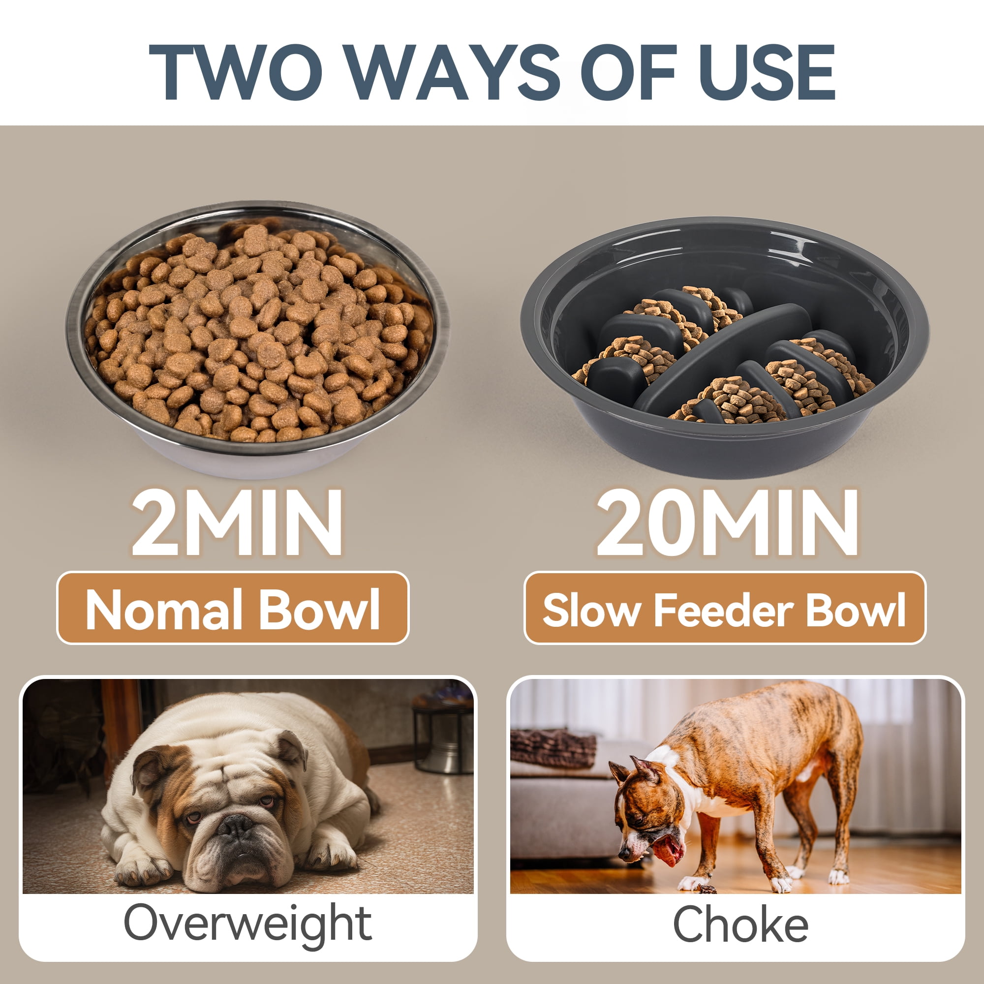 Raised Dog Bowls with 5 Adjustable Heights, Elevated Stainless Steel Cat Bowls & Slow Feeder Bowl, Pet Feeding Station for Small Medium & Large Dogs &Cats