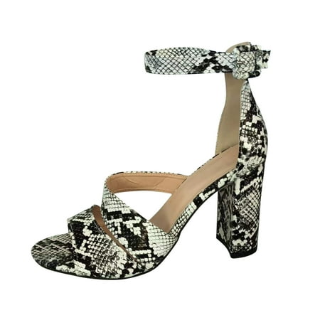 

KBKYBUYZ Women s Snake Print Peep Toe Fish With Beak Strap And Buckles Round Head And Thick Heels Sandals Comfortable Elegant Shoes