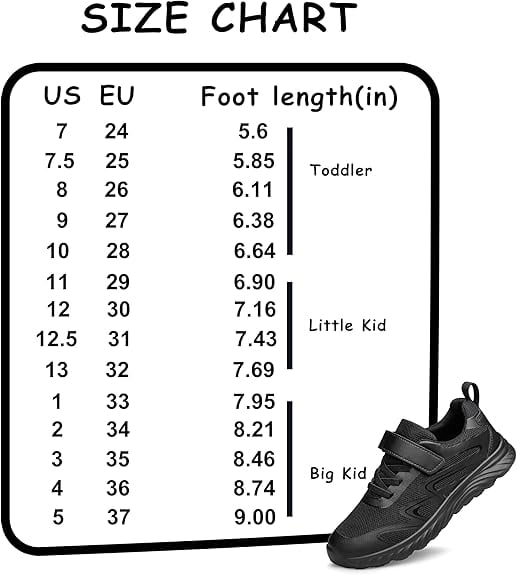 vibdiv Boys Girls School Shoes Kids Sneakers Athletic Running Tennis Walking Shoes Black Big Kid Size 4