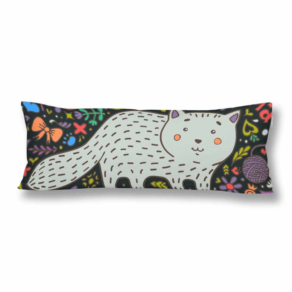 MKHERT Doodle Cute Cat Body Pillow Pillowcase Pillow Protector Cushion Cover 20x60 Inch