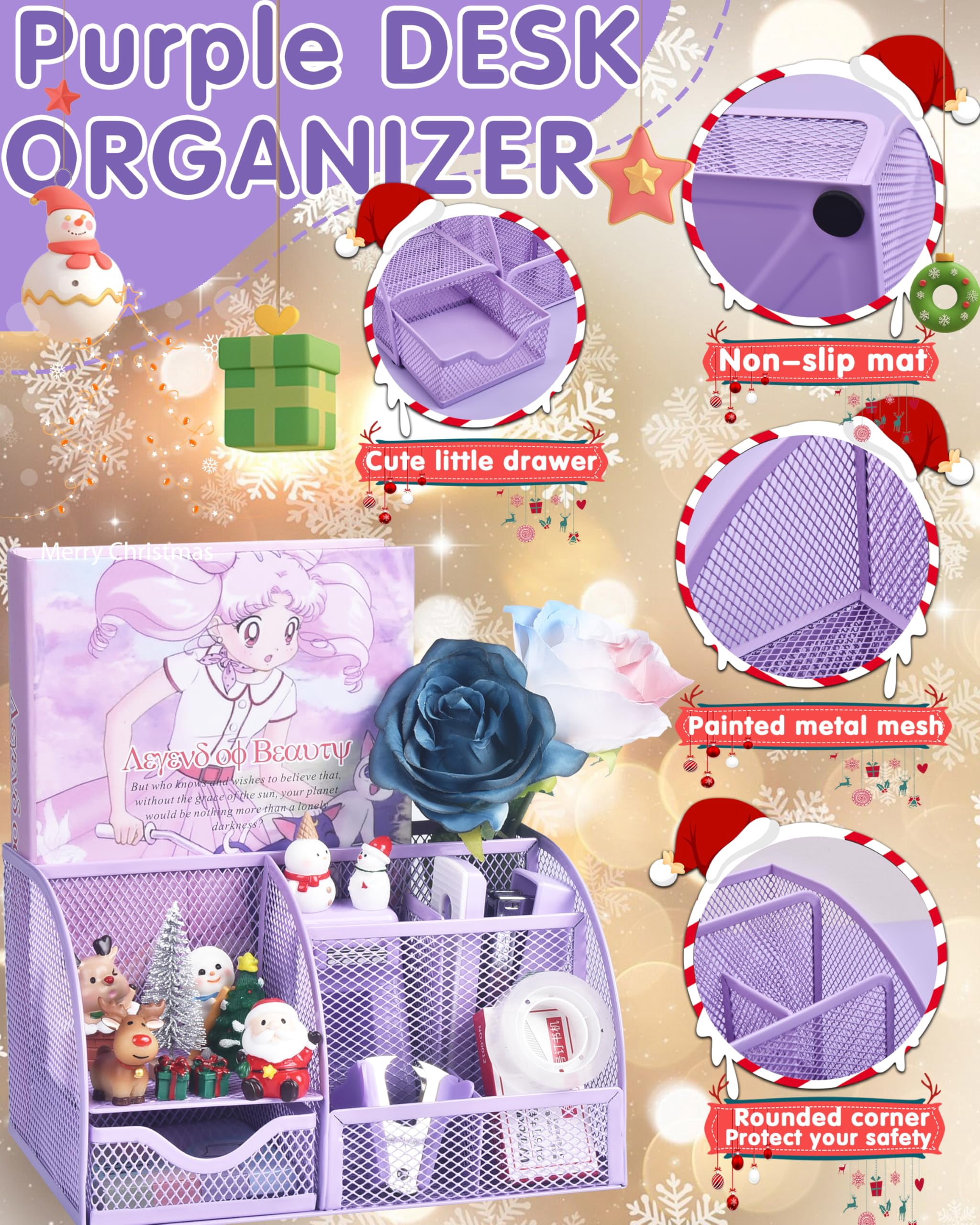 Purple Desk Accessories  26pcs Office Supplies And Organizers With Tape Dispenser Stapler Staple Remover Ect Gift Box Packaging