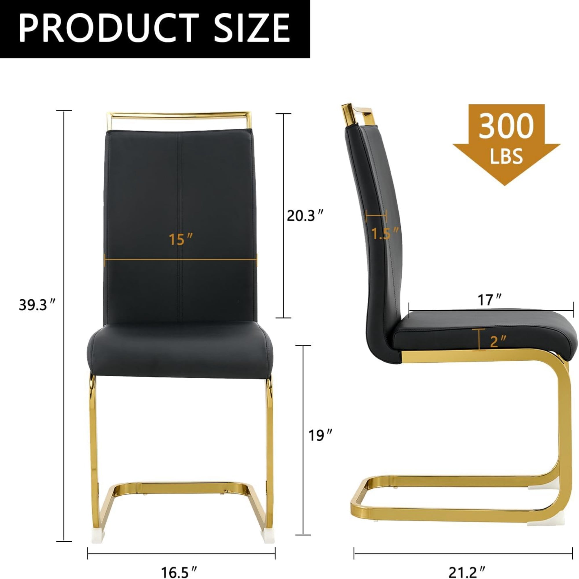 TesNus Modern Dining Chairs Set of 6,High Back Black Kitchen Chairs,Faux Leather Side Chair with Gold Plated Metal Legs,Easy to Clean Upholstered Dining Chairs,Ideal for Living Room(Gold Leg)