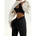 thumbnail image 4 of Women's Seamless Bodycon Workout Jumpsuit, Built-in Bra U Neck Stretch Yoga Sports Outfit Black S, 4 of 6