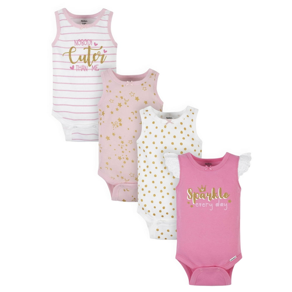 Gerber Gerber Baby Girls Tank Onesies® Brand Bodysuits, 4Pack
