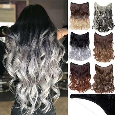 S Noilite Invisible Wire No Clips In Hair Extensions Miracle Secret Fish Line Hairpieces Silky Straight Curly Synthetic Hair Medium Brown Ombre Bleach