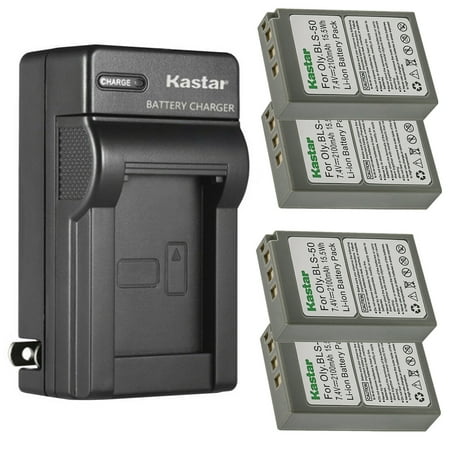 Image of Kastar 4-Pack Battery and AC Wall Charger Replacement for Olympus BLS-50 PS-BLS50 Battery Olympus E-P1 E-P2 E-P3 E-P7 E-PL1 E-PL1s E-PL2 E-PL3 E-PL5 E-PL6 E-PL7 E-PL8 E-PL10 Cameras