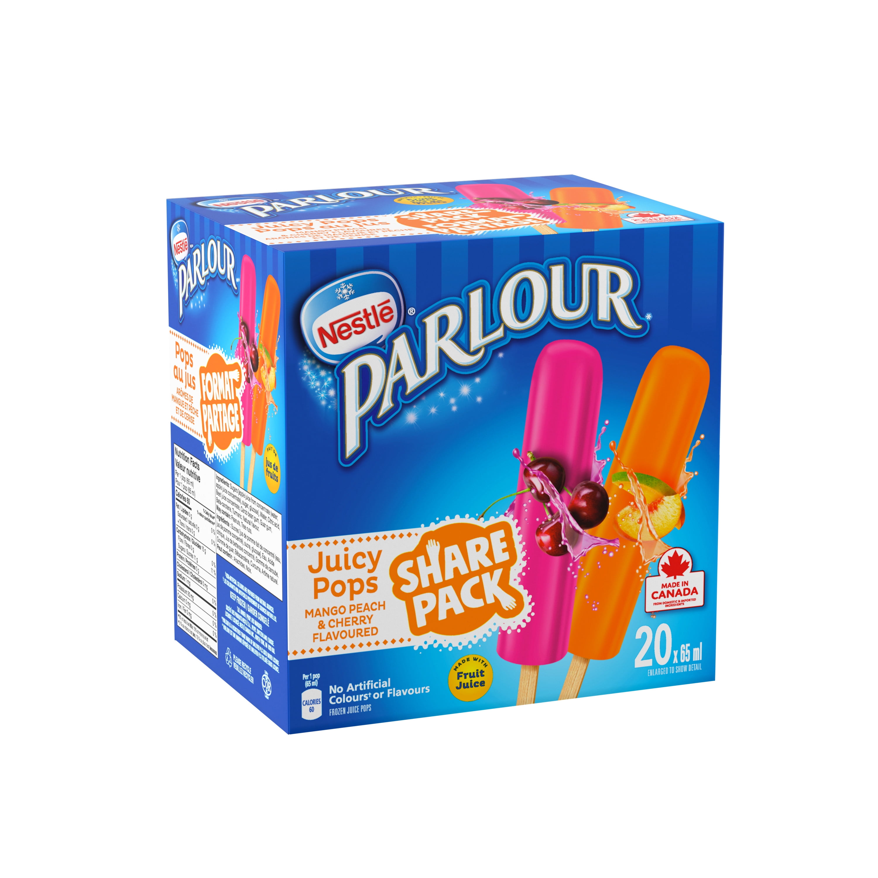 Juicy Pops, Mango Peach and Cherry Flavoured Frozen Ice Pops, Made With Fruit Juice, 60 Calories Per Serving, No Artificial Colours, No Artificial Flavours, Share Pack, 1.3 L