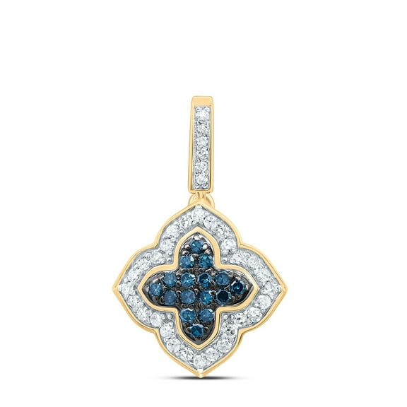 10k Yellow Gold 1/4 CTW Natural Diamond Gift Blue Natural Diamond Clover Pendant 1.08 Grams