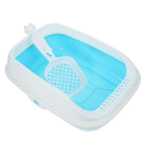 NICEXMAS Semi Enclosed Cat Litter Box Sky Blue with Spill Prevention and Breathable Design