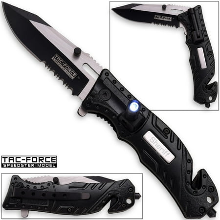 Black Rescue Blade - 8in TAC Force Sheriff Rescue Flashlight Pocket Knife Spring Assisted Folding LEO