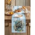 thumbnail image 3 of Summer Coastal Table Runner, Brown Retro Texture Conch Starfish Teal Blue Cotton Linen Kitchen Table Decoration Washable Dining Tabletop Runners for Home Party Decor 16x72 Inches, 3 of 9