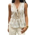 thumbnail image 2 of Gynyvoja Women'S V Neck Tank Top Floral Embroidery Ruffle Cap Sleeve Tie Front Tops Cream White L, 2 of 9