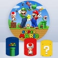 thumbnail image 2 of Fondo redondo de Super Mario Bros para fiesta de cumpleaños de niños, decoración cilíndrica, fondo de fotografía de poliéster, accesorios para baby shower, 2 of 5