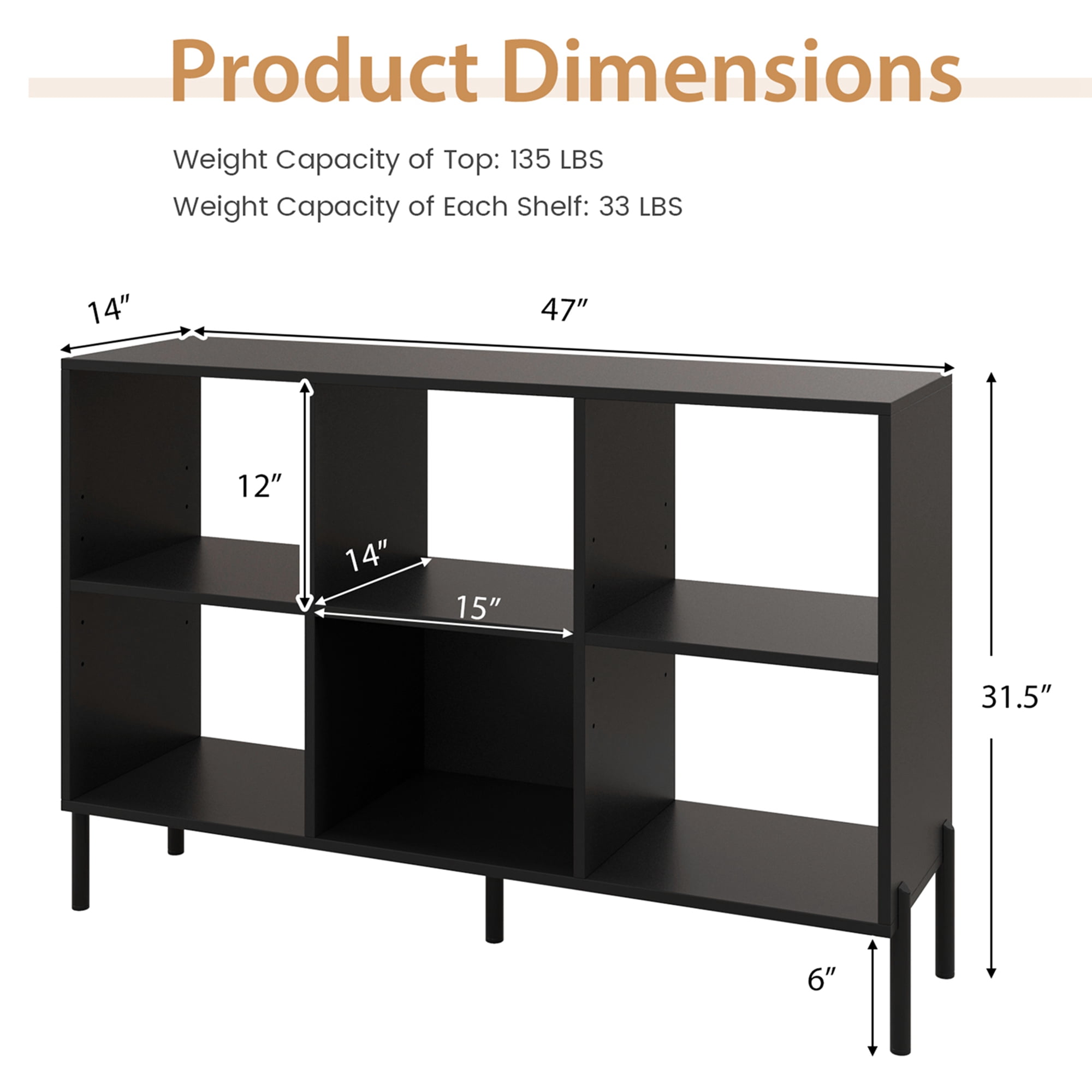 Costway 6 Cube Storage Shelf Organizer Bookcase Square Cubby Cabinet Bedroom Black