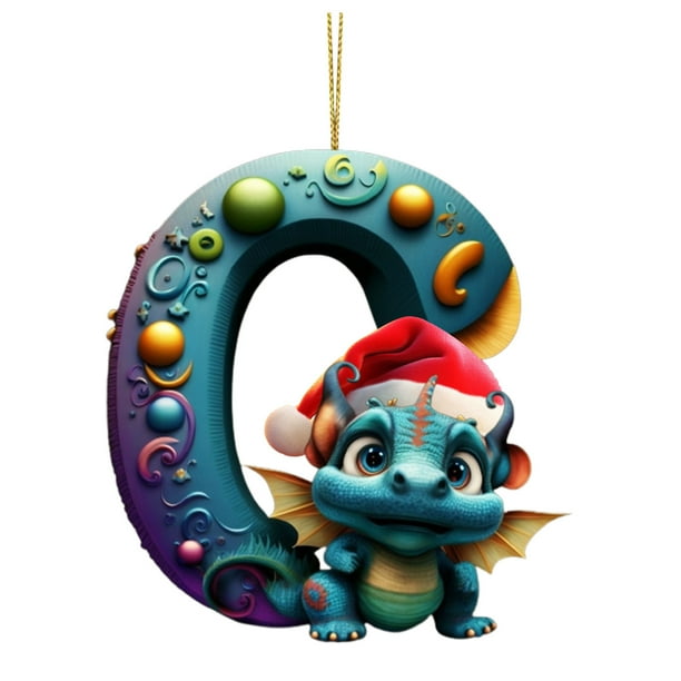 Decoraciones de Árbol de Navidad Colgante de Bebé de Dinosaurio Plano de Acrílico,Ornamento de Decoración Del Hogar de Árbol de Navidad de 26 Letras,Ornamentos de Árbol de Navidad Colgantes de Árbol L