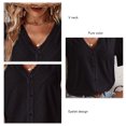 thumbnail image 4 of Blusa informal holgada de manga corta con encaje y escote en V con ojales para mujer, color negro, para verano, 4 of 6