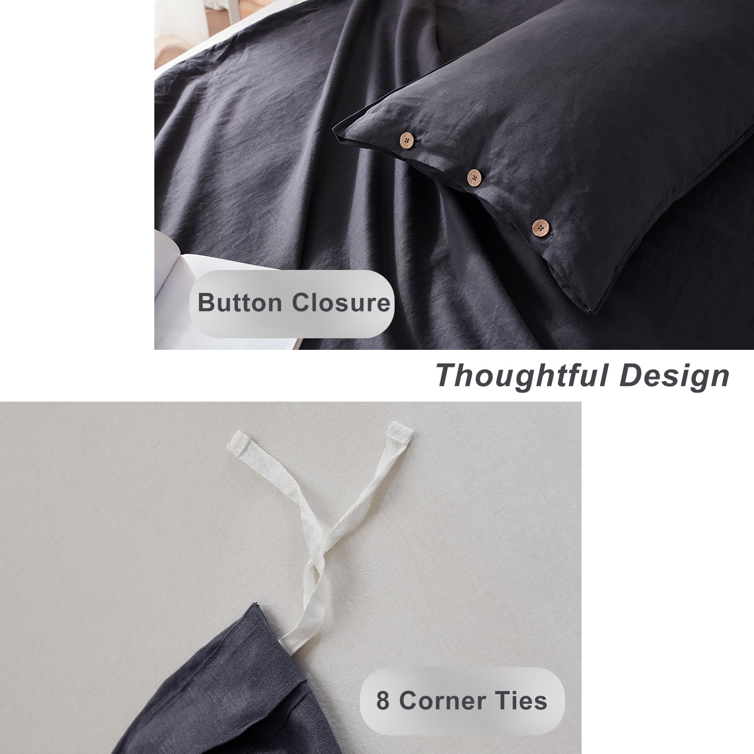 TOSMO 100% Linen Duvet Cover Set with Button Closure, 2 Pieces (1 Duvet Cover with 1 Pillowcases), Soft Breathable Durable Farmhouse Bedding