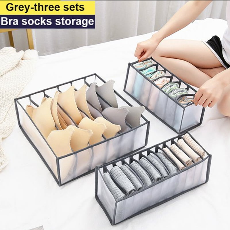 3Pcs Underwear Bra Tie Sock Organizer Foldable Storage Box Set Drawer Divider US 