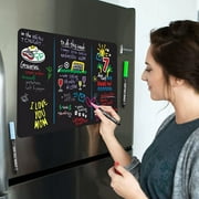 Cinch Magnetic Black Dry Erase Board for Fridge: with Bright Neon Chalk Markers - 16x11" - 4 Liquid Blackboard Markers with Magnet - Small Whiteboard Chalkboard