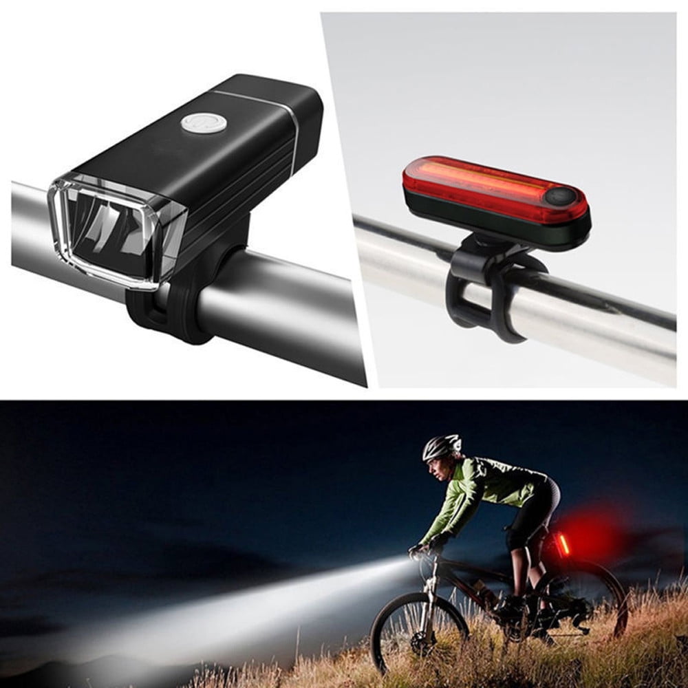 USB LED Rechargeable Bike Bicycle Light Set Mountain Cycle Front Back Headlight