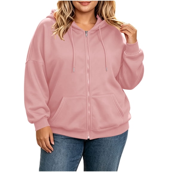 Guluxicc Women's Plus Size Hooded Jackets with Pockets Full Zipper Drawstring Fall Winter Long Sleeve Jackets