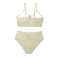thumbnail image 5 of QURATI Swimwear Women'S Bikini V Neck Cutout Swimsuit High Waist Textured Pleated Swimsuit Beige L, 5 of 7