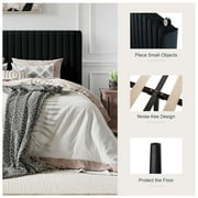 Amolife Queen Size Velvet Upholstered Bed with Wingback Headboard, Black