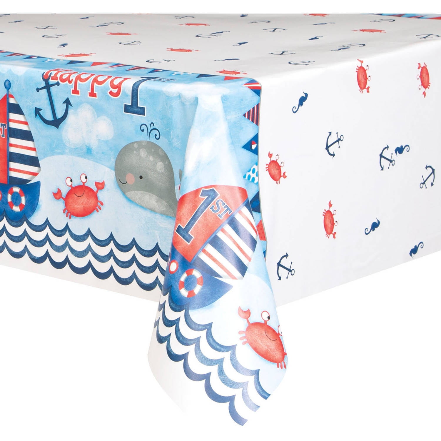 84 x 54 Nautical Boys 1st Birthday Plastic Tablecloth