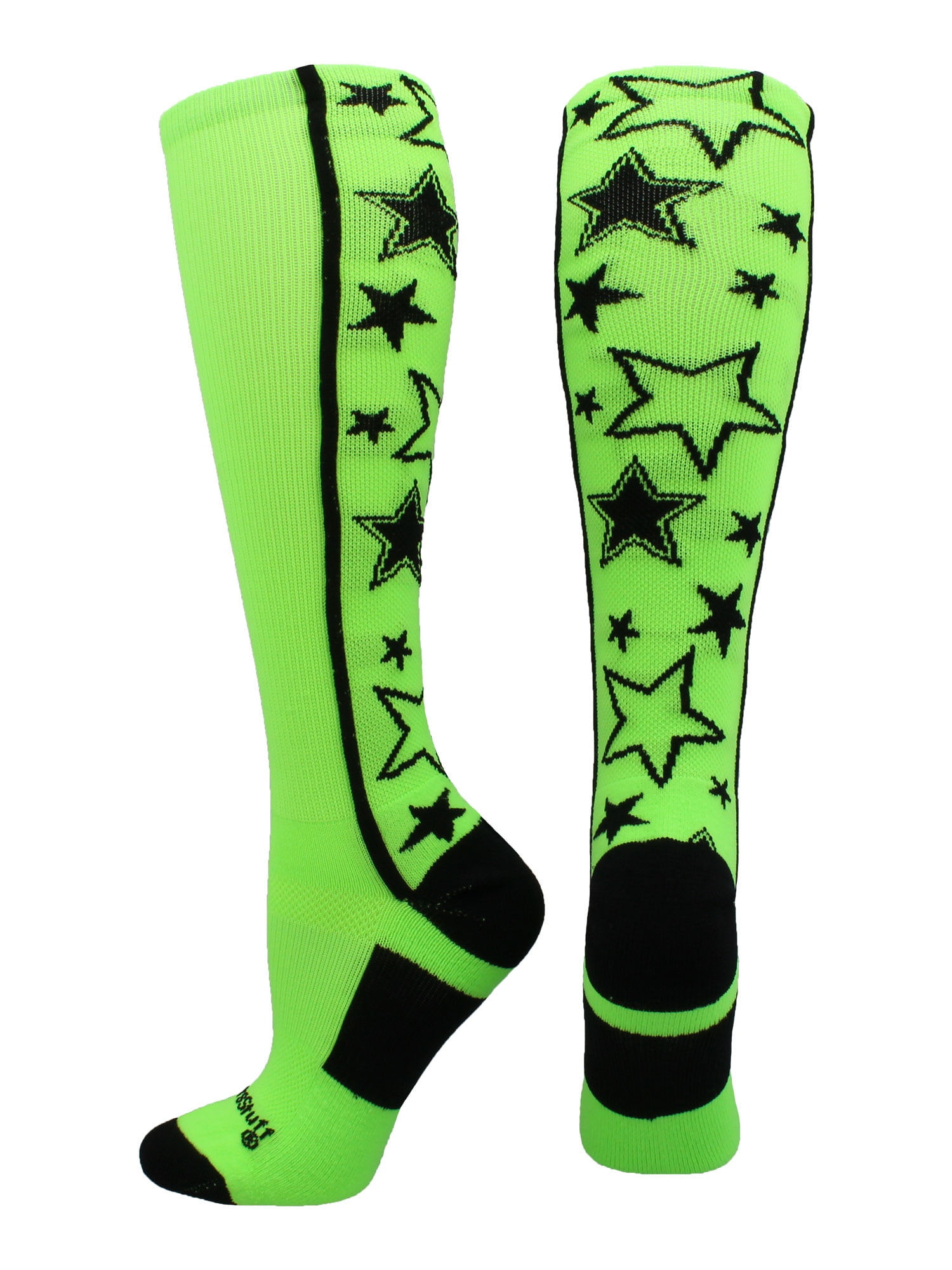 Crazy Socks with Stars Over the Calf Socks (Neon Green/Black, Medium ...