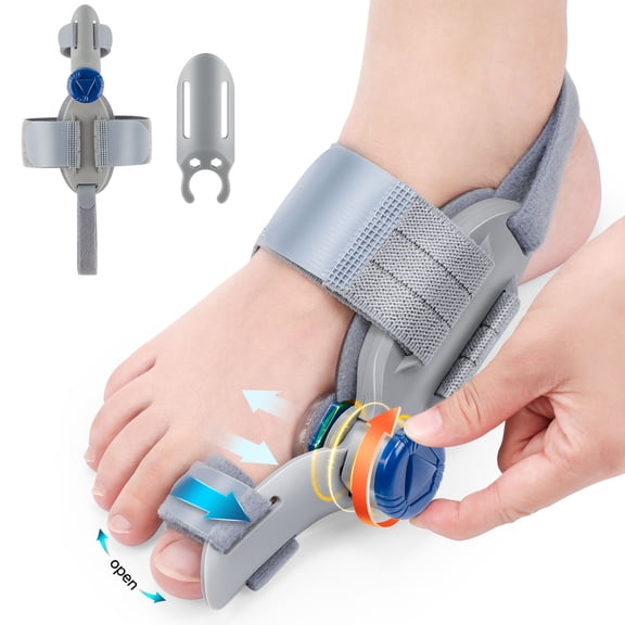 Bunion Corrector for Women Men Big Toe, Hallux Valgus Separator, Adjustable Knob Bunion Splint Straightener with Anti-slip Heel Strap and Silicone Pad for Relief, All-day and Left and Right