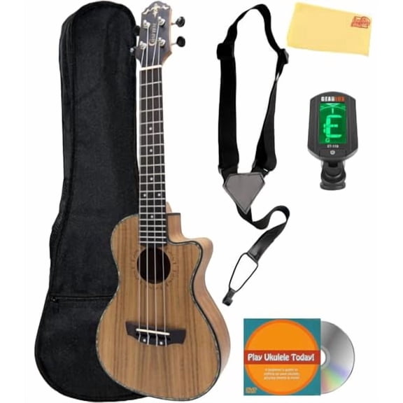 Crafter UC-250C Koa Concert Ukulele Bundle with Gig Bag, Tuner, Austin Bazaar Instructional DVD, and Polishing Cloth