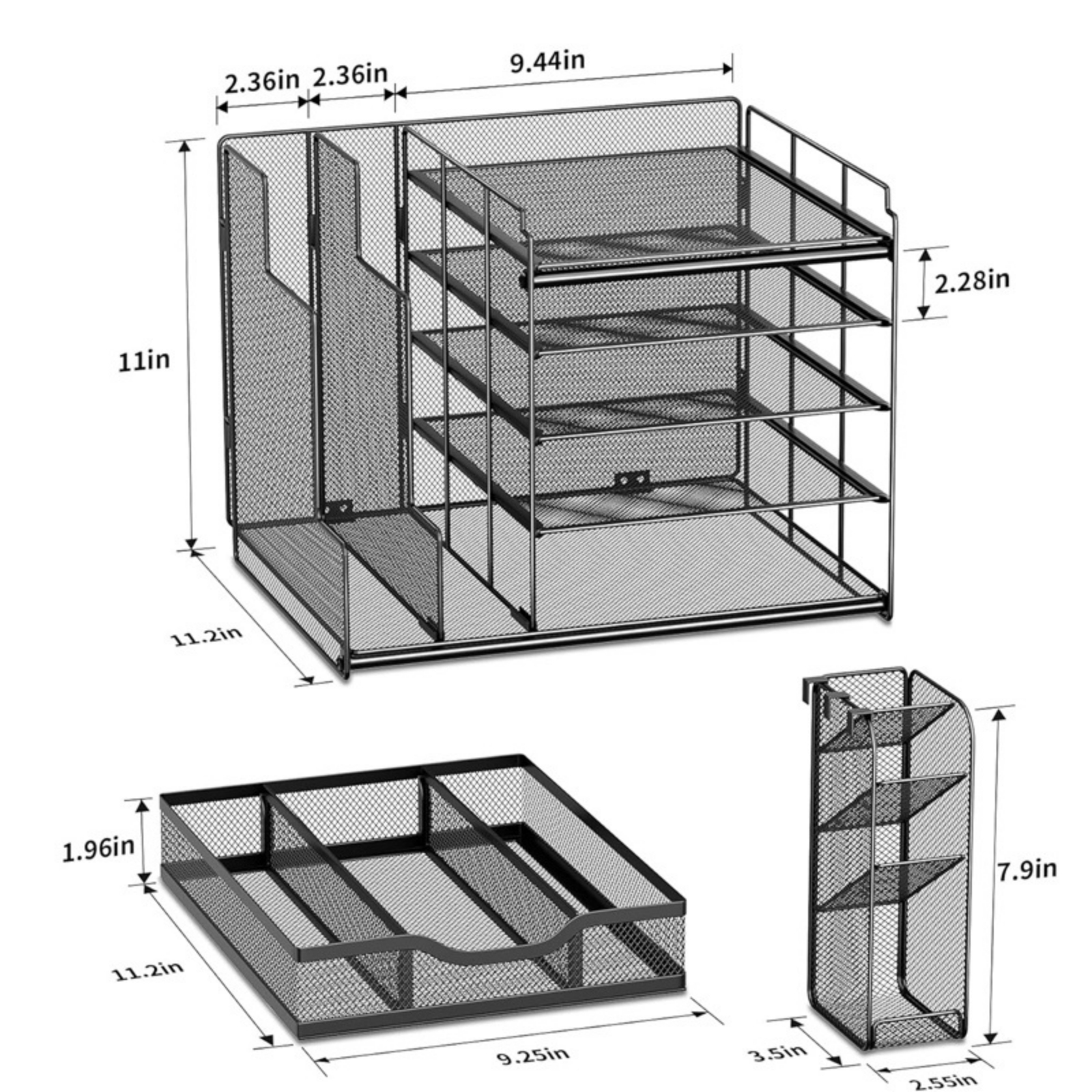 Desk Organizer with Drawer, 4-Tier Mesh Desk File Organizer with 2 Vertical File Holders and Pen Holders, Multifunction Desktop Organizer（New upgrade）