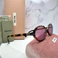 thumbnail image 1 of New MIU MIU Sunglasses Brown Tortoise Skinny Round Gold Metal Logo Authentic, 1 of 6