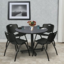 Regency Kobe 36 in. Round X-Base Breakroom Table- Grey, 4 M Stack Chairs- Black