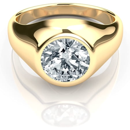 IGI Certified 2.5 Carat Round Lab Grown Diamond Bezel Set Mens Solitaire Ring in 14K Solid Gold