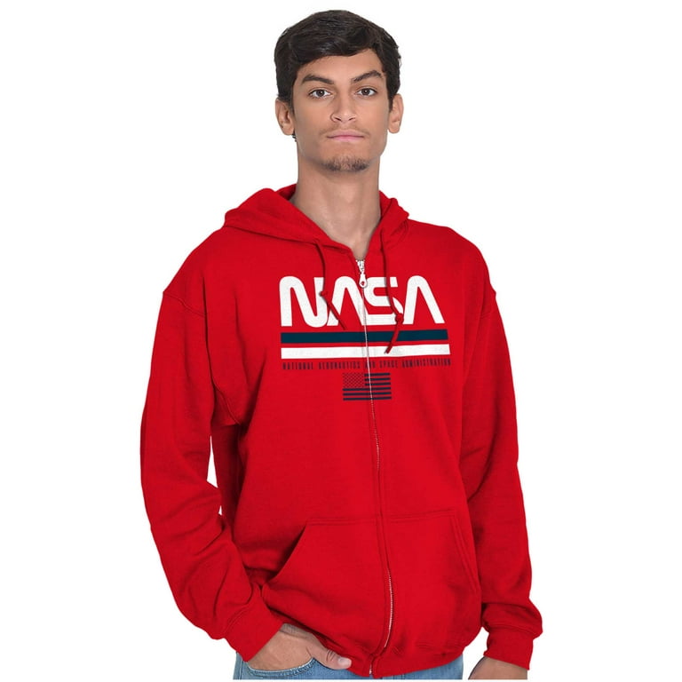 NASA Retro Worm Logo American Flag Zip Up Hoodie Men s Women s Brisco Brands X