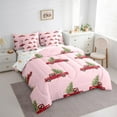 thumbnail image 3 of Manfei Farmhouse Xmas Truck Bedding Comforter Set 7pcs for Girl, Cartoon Christmas Tree King Bedding Sets, Kawaii Pink Christmas Reversible Bed Sheets, Microfiber Bedroom Decor, 3 of 7