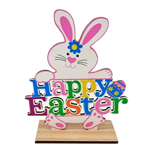 yulier Happy Easter Bunny Egg Table Decorations Sign, Wooden Rabbit Tabletop Centerpiece Easter Decorations for Home Table Decor Easter Gifts