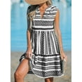 thumbnail image 5 of Cupshe Women's V Neck Beach Dress Ruffle A Line Geometric Pattern Striped Mini Summer Dresses, Size XS-XL, 5 of 6