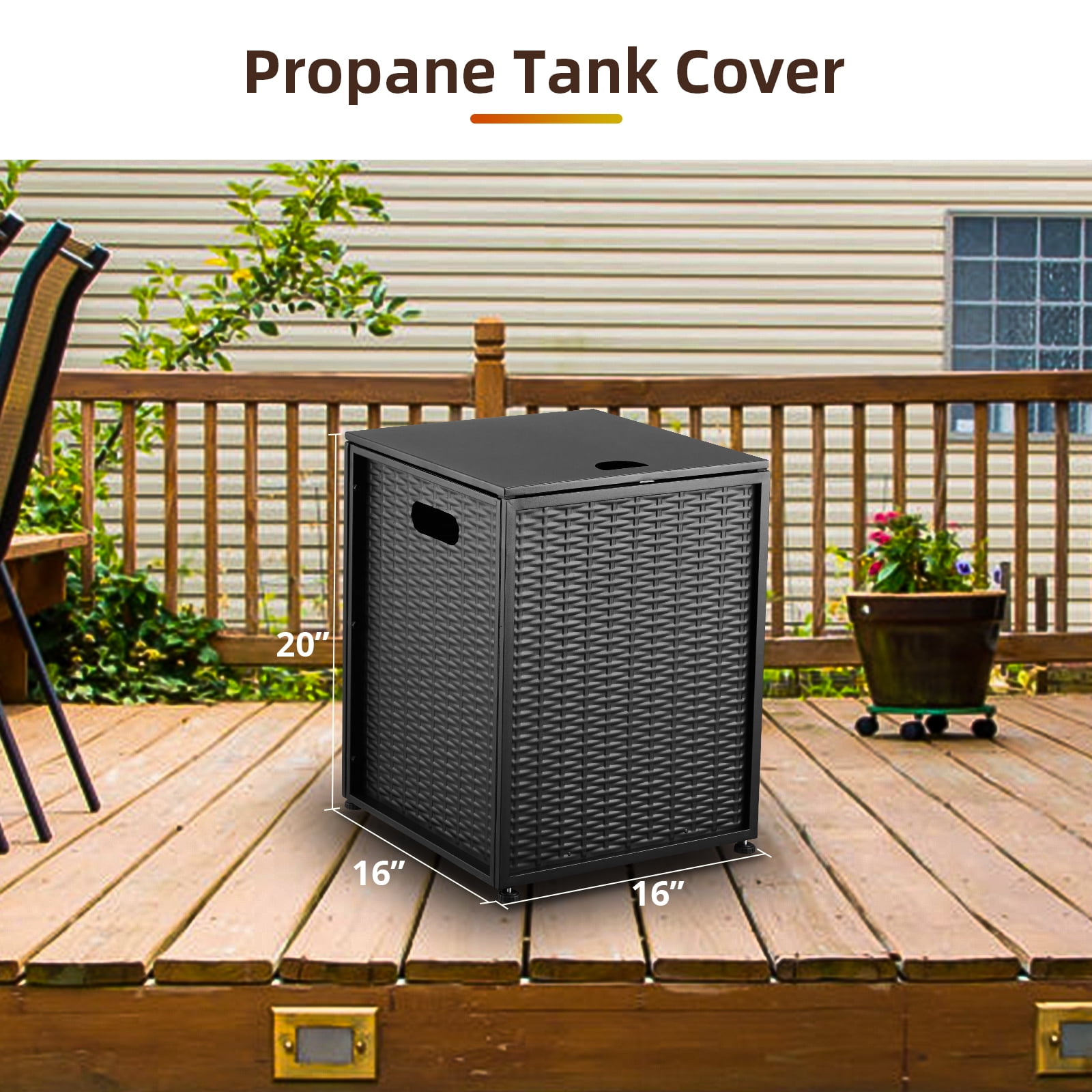 16'' Rattan Propane Tank Cover Hideaway Side Table 20 lbs Propane Gas Holder for Gas Fire Pit, Grill, Griddle & Stoves, Black
