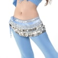 thumbnail image 3 of BellyLady Belly Dance Hip Scarf, Multi-Row Silver Coin Dance Skirt, Gift Idea-LightBlue, 3 of 5
