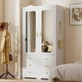 thumbnail image 4 of Cyehnenx Armoire Wardrobe Closet with Mirror Door and 3 Drawers, 69.5" H Wood Bedroom Clothing Storage Cabinet with Hanging Rod & Sensor Light, White, 4 of 8