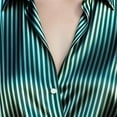 thumbnail image 7 of Breezora Elegant Satin Blouse For Women Long Sleeve Cowl Neck Work Shirt With Vintage Stripe Design Chic Office Top S Size Green, 7 of 7