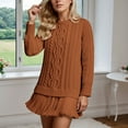 thumbnail image 2 of Yuanlong Womens Dresses Knitted Solid Long Sleeve Tops & Short Skirt 2-Piece Outfits Autumn Winter Comfy Soft Dress Sets, 2 of 4