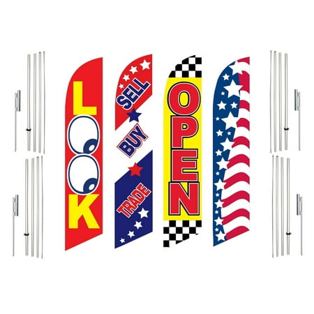 4 Swooper Flags With 4 Pole Kits Look Sell Buy Trade Open Patriotic